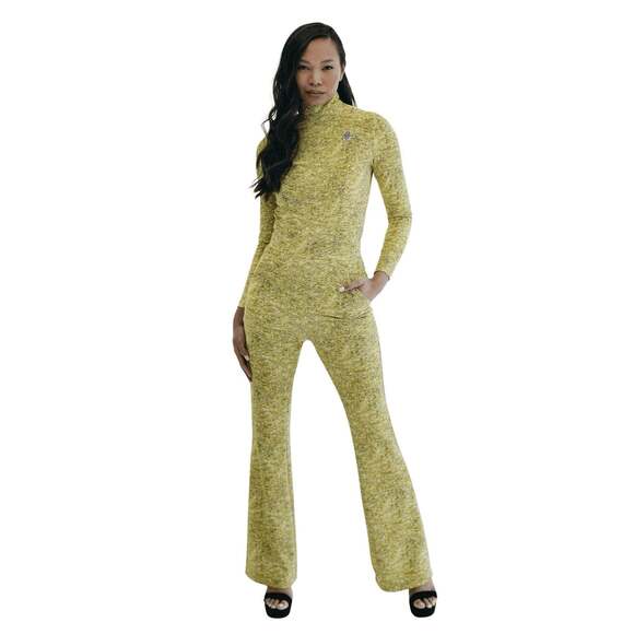 Mrs Momma Bear Pants - Mrs Momma Bear Workwear Lucky Lady Jumpsuit Yellow Gold Embroidery Card S M